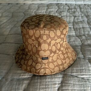 Coach Tan Signature Monogram Bucket Hat